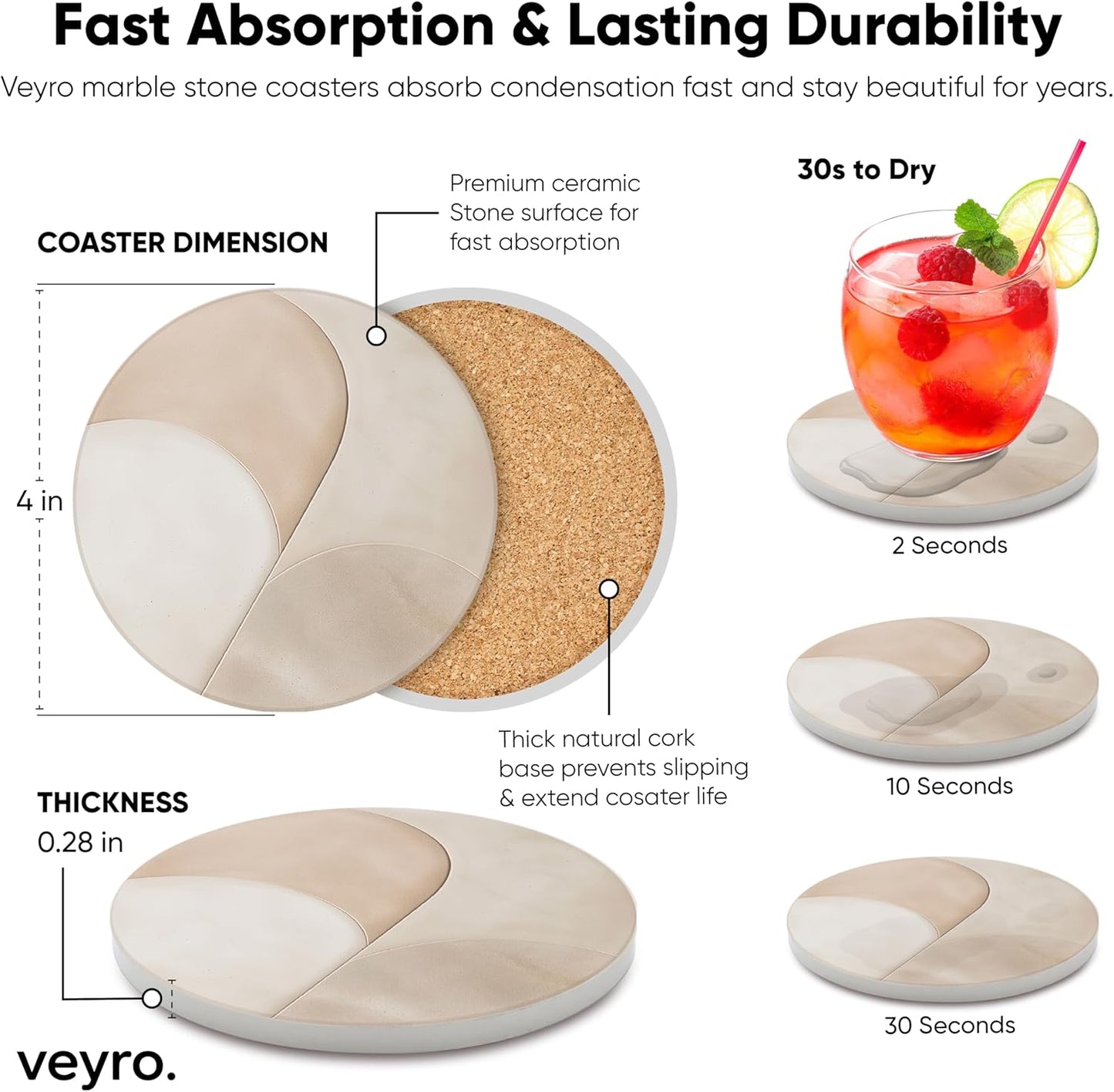 Absorbent Ceramic Drink Coasters Set – Modern Home Table Protection